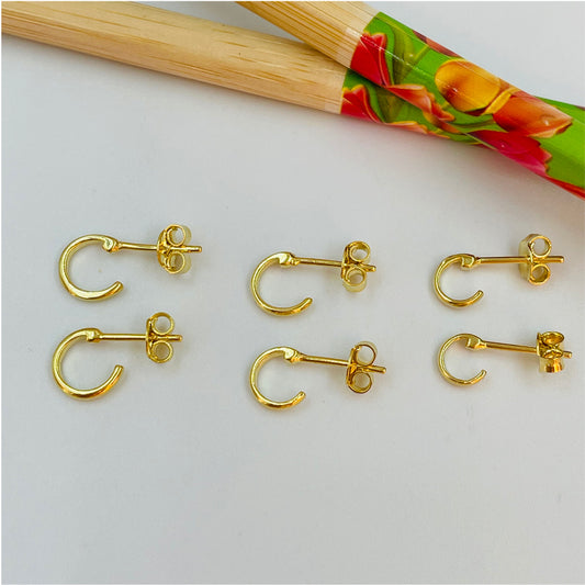 XO187 Aro Trio de pares Argolla 6 7 y 8 mm Aro Baño Oro Aros Bañados en Oro y Plata hecho de Bronce Bañado en Oro 18K Joyas Bañadas en Oro