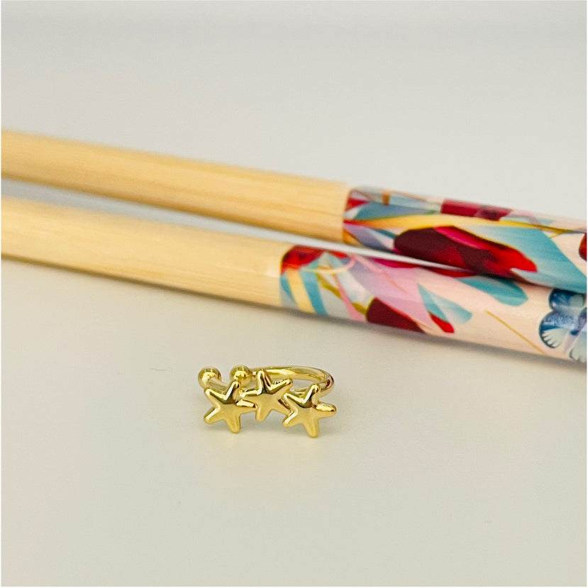 XO201 Cuff Estrellas Triple Aro Baño Oro Aros Bañados en Oro y Plata hecho de Bronce Bañado en Oro 18K Joyas Bañadas en Oro
