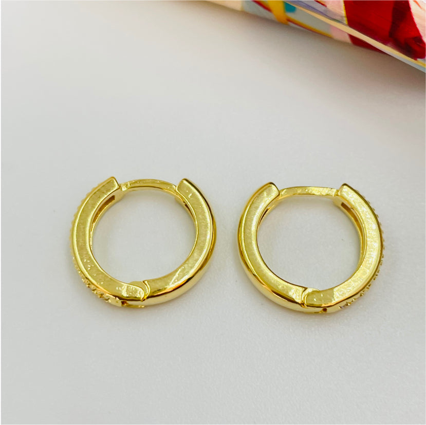 XO204 Aro Argolla a Presión 12x3 mm con Circones Aro Baño Oro Aros Bañados hecho de Bronce Bañado en Oro 18K Joyas Bañadas en Oro
