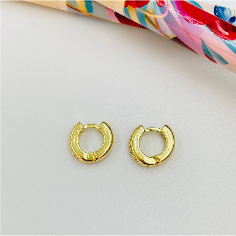 XO206 Aro Argolla a Presión 8x3 mm con Circones Aro Baño Oro Aros Bañados en Oro y Plata hecho de Bronce Bañado en Oro 18K Joyas Bañadas en Oro