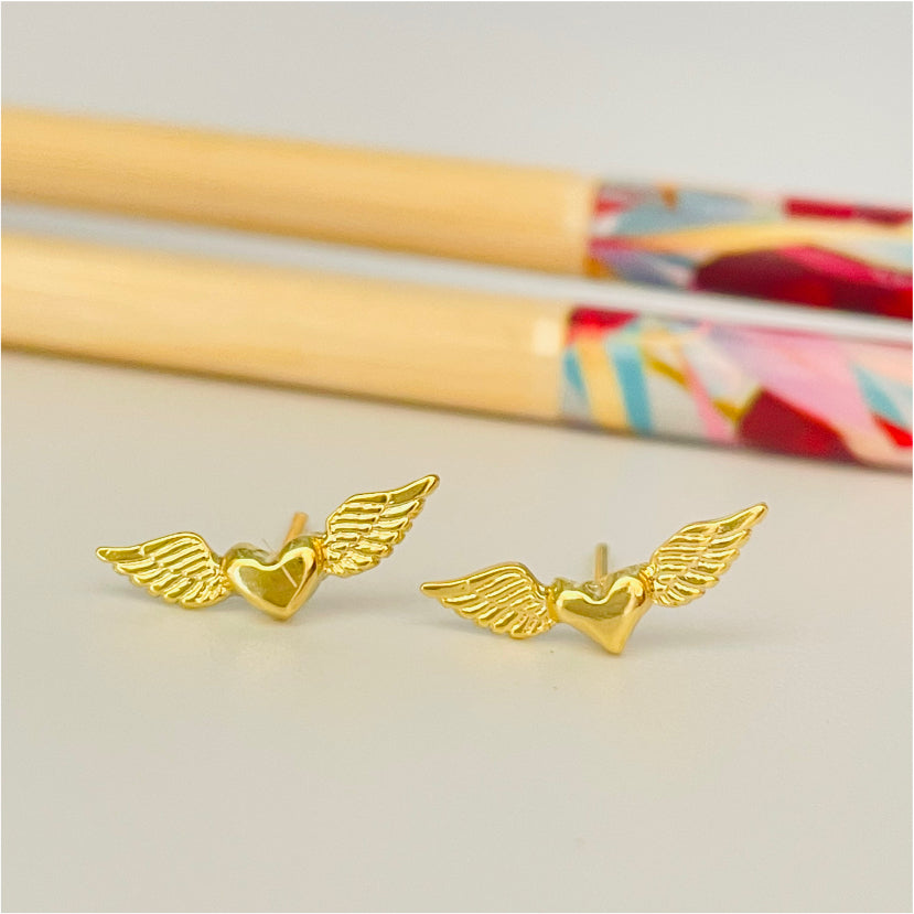 XO210 Aro Corazón Alitas 6x15 mm Aro Baño Oro Aros Bañados en Oro y Plata hecho de Bronce Bañado en Oro 18K Joyas Bañadas en Oro
