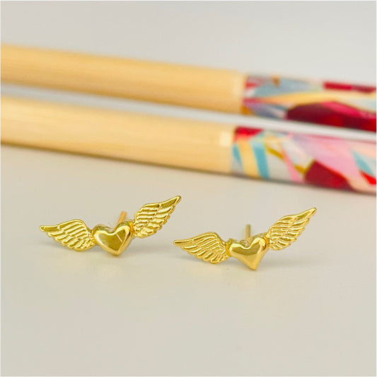 XO210 Aro Corazón Alitas 6x15 mm Aro Baño Oro Aros Bañados en Oro y Plata hecho de Bronce Bañado en Oro 18K Joyas Bañadas en Oro