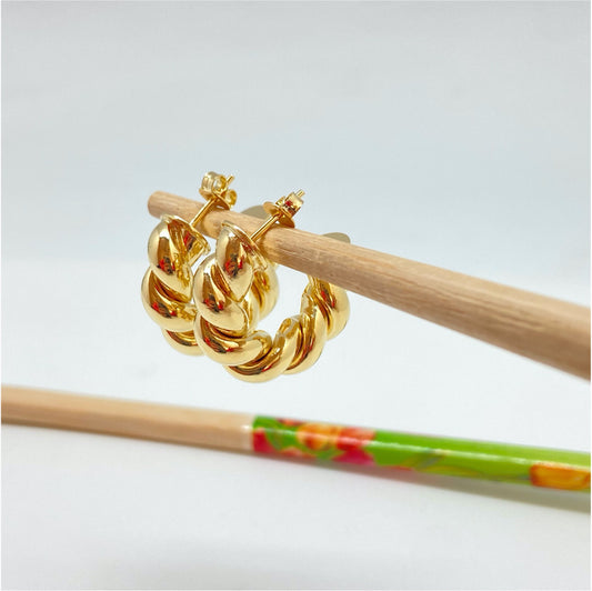 XO221 Aro Argolla trenzada 20 mm gruesa espesor 6 mm Aro Baño Oro Aros Bañados hecho de Bronce Bañado en Oro 18K Joyas Bañadas en Oro