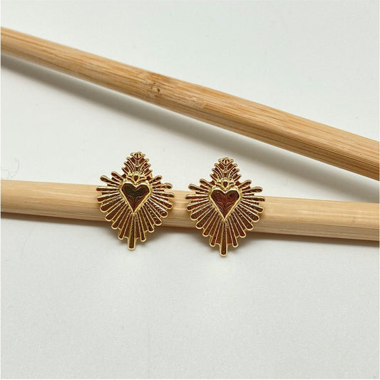 XO227 Aro Corazón Detente con Rayos 20x15 mm Aro Baño Oro Aros Bañados hecho de Bronce Bañado en Oro 18K Joyas Bañadas en Oro