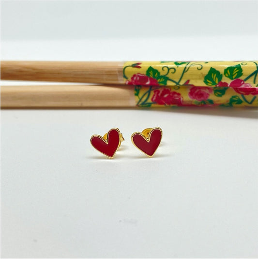 XO232 Aro Mini Corazón con resina color rojo 7 mm Aro Baño Oro Aros Bañados hecho de Bronce Bañado en Oro 18K Joyas Bañadas en Oro
