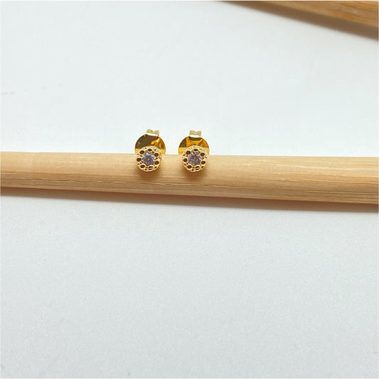 XO257 Aro Punto de Luz Mini Flor Circón Cristal Diá. 4 mm Espesor 2 mm Aro Baño Oro Aros Bañados hecho de Bronce Bañado en Oro 18K Joyas Bañadas en Oro