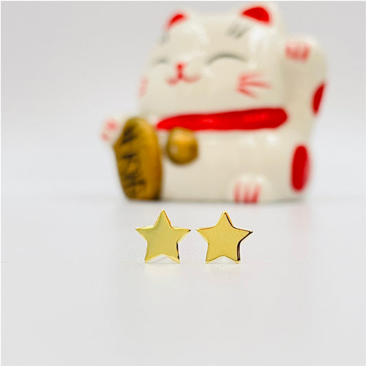 XO59 Estrella 8 mm Aro Baño Oro Aros Bañados en Oro y Plata hecho de Bronce Bañado en Oro 18K Joyas Bañadas en Oro