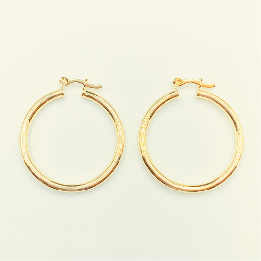 XO86 Aro Argolla Tubo con gancho XL 33x3 mm Aro Baño Oro Aros Bañados hecho de Bronce Bañado en Oro 18K Joyas Bañadas en Oro