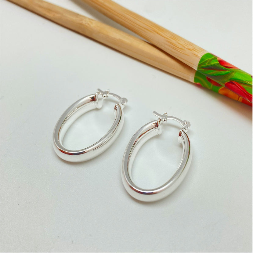 XP09 Aro Argolla Ovalada 25x18 mm ancho 6 mm Aro Baño Plata Aros Bañados hecho de Bronce Bañado en Plata 50 ml Joyas Bañadas en Plata