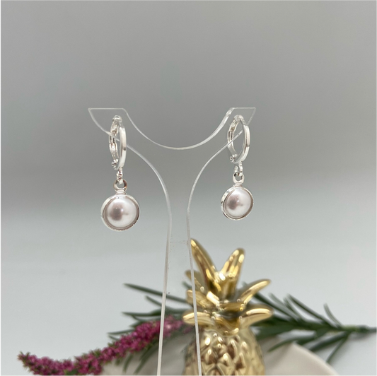 XP104 Argolla c Perla Redonda Aro Baño Plata Aros Bañados hecho de Bronce Bañado en Plata 50 ml Joyas Bañadas en Plata