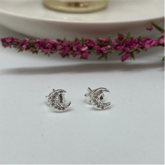 XP135 Aro Luna con Circones 10 x 6 mm Aro Baño Plata Aros Bañados en Oro y Plata hecho de Bronce Bañado en Plata 50 ml Joyas Bañadas en Plata
