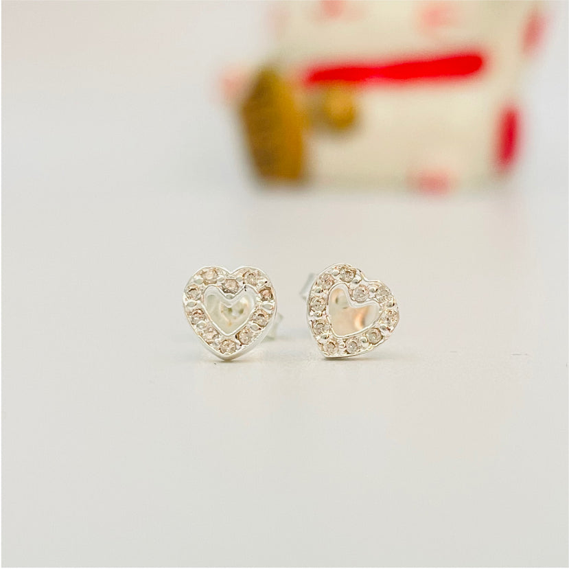 XP136 Aro Corazon Mini Calado con circones 8 x 6 mm Aro Baño Plata Aros Bañados en Oro y Plata hecho de Bronce Bañado en Plata 50 ml Joyas Bañadas en Plata
