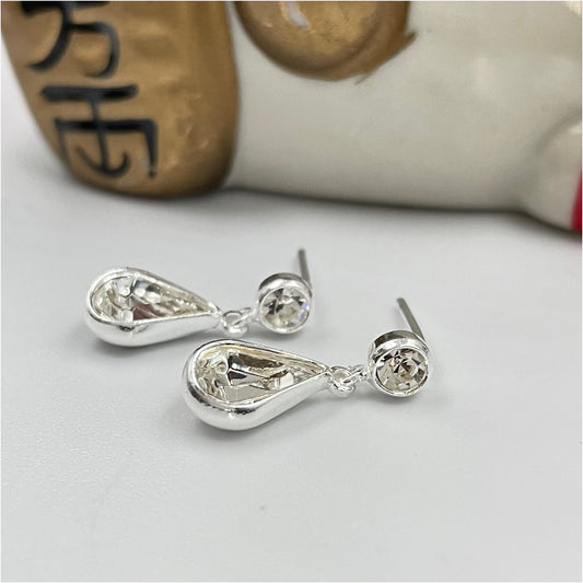 XP155 Aro Circón Gota Cristal Aro Baño Plata Aros Bañados en Oro y Plata hecho de Bronce Bañado en Plata 50 ml