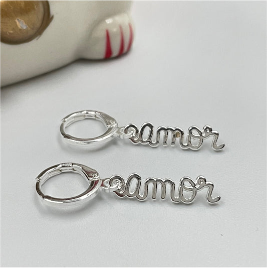 XP170 Aro Argolla Articulada 10 mm y Colgante Amor 19x5 mm Aro Baño Plata Aros Bañados en Oro y Plata hecho de Bronce Bañado en Plata 50 ml