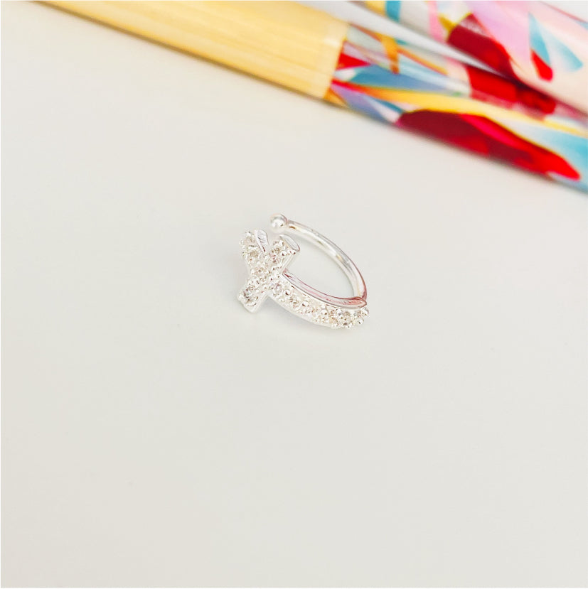 XP181 Cuff Cruz con Circones 10 mm Aro Baño Plata Aros Bañados en Oro y Plata hecho de Bronce Bañado en Plata 50 ml Joyas Bañadas en Plata