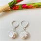 XP195 Aro argollita con colgante tipo nacar largo total 27 mm diá. Perla 12 mm Aro Baño Plata Aros Bañados en Oro y Plata hecho de Bronce Bañado en Plata 50 ml Joyas Bañadas en Plata