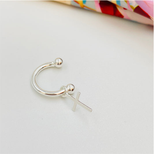 XP202 Cuff Bolitas 3 mm y Mini Cruz Colgante Aro Baño Plata Aros Bañados en Oro y Plata hecho de Bronce Bañado en Plata 50 ml Joyas Bañadas en Plata