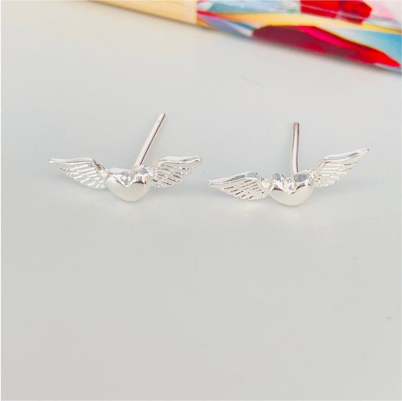 XP210 Aro Corazón Alitas 6x15 mm Aro Baño Plata Aros Bañados en Oro y Plata hecho de Bronce Bañado en Plata 50 ml Joyas Bañadas en Plata