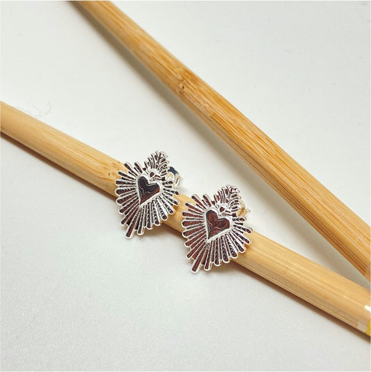 XP227 Aro Corazón Detente con Rayos 20x15 mm Aro Baño Plata Aros Bañados hecho de Bronce Bañado en Plata 50 ml Joyas Bañadas en Plata