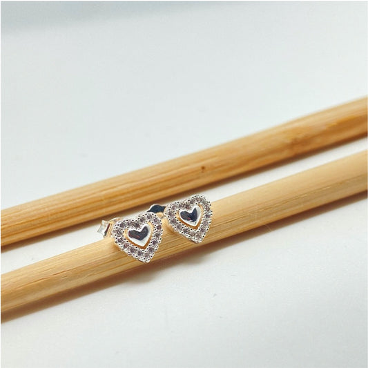 XP230 Aro Corazón con Borde con Circones 7 mm Aro Baño Plata Aros Bañados hecho de Bronce Bañado en Plata 50 ml Joyas Bañadas en Plata