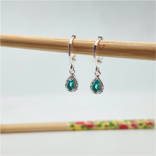XP235 Aro Argollita con Gota Circón Verde Turmalina Borde craquelado Argolla 12 mm Gota 8x6 mm Aro Baño Plata Aros Bañados hecho de Bronce Bañado en Plata 50 ml Joyas Bañadas en Plata