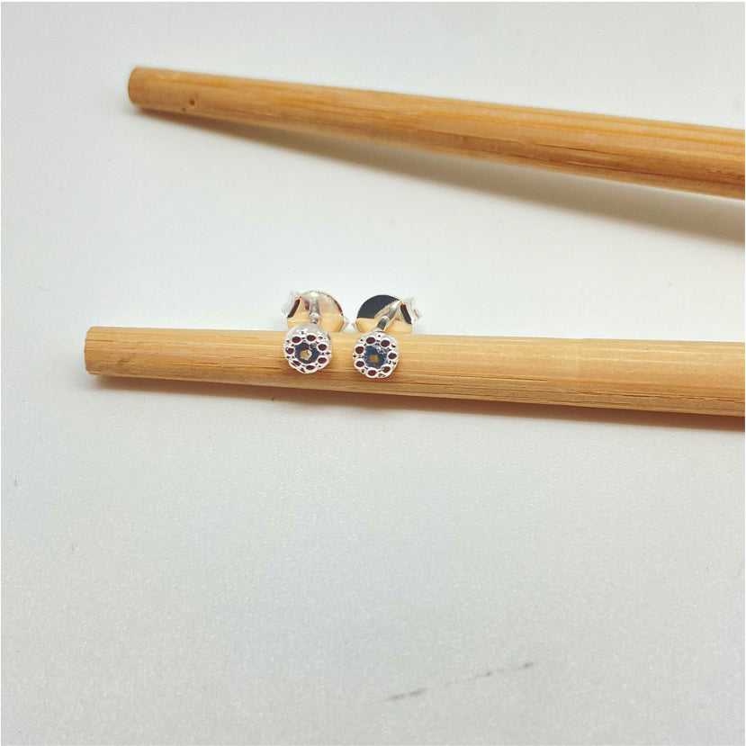 XP258 Aro Punto de Luz Mini Flor Circón Aguamarina Diá. 4 mm Espesor 2 mm Aro Baño Plata Aros Bañados hecho de Bronce Bañado en Plata 50 ml Joyas Bañadas en Plata