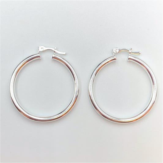 XP86 Aro Argolla Tubo con gancho XL 40x3 mm Aro Baño Plata Aros Bañados hecho de Bronce Bañado en Plata 50 ml Joyas Bañadas en Plata