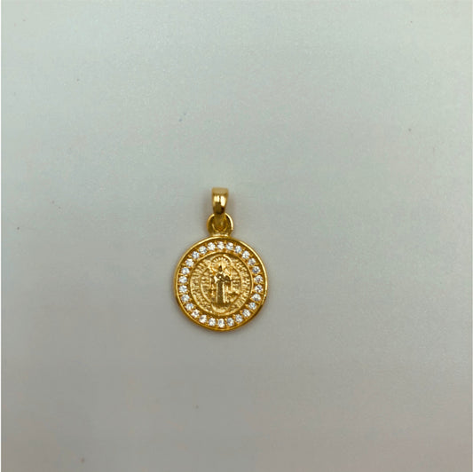 FO433 Colgante San Benito Circones S 12 mm Figura Baño Oro Figuras Bañadas en Oro y Plata hecho de Bronce Bañado en Oro 18K
