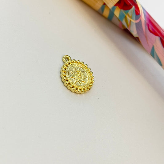 FO1021 Colgante mandala estrella estampada y mini bolitas en el borde dia. 10 mm mas argollita Figura Baño Oro Figuras Bañadas hecho de Bronce Bañado en Oro 18K Joyas Bañadas en Oro