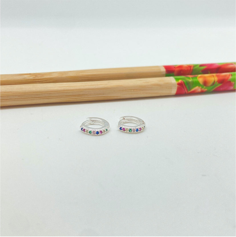XP279 Aro Argolla presión 10 x 2 mm con circones de colores Aro Baño Plata Aros Bañados hecho de Bronce Bañado en Plata 50 ml Joyas Bañadas en Plata