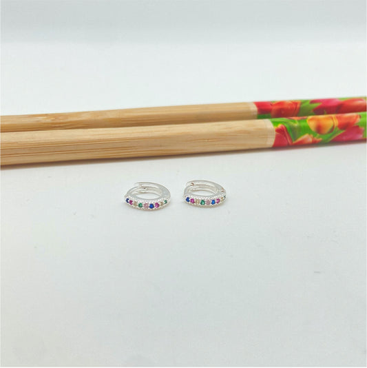 XP279 Aro Argolla presión 10 x 2 mm con circones de colores Aro Baño Plata Aros Bañados hecho de Bronce Bañado en Plata 50 ml Joyas Bañadas en Plata