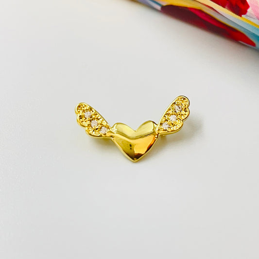 FO911 Colgante Corazón con alitas con circones argollitas por atrás para pasar 10x16 mm Figura Baño Oro
