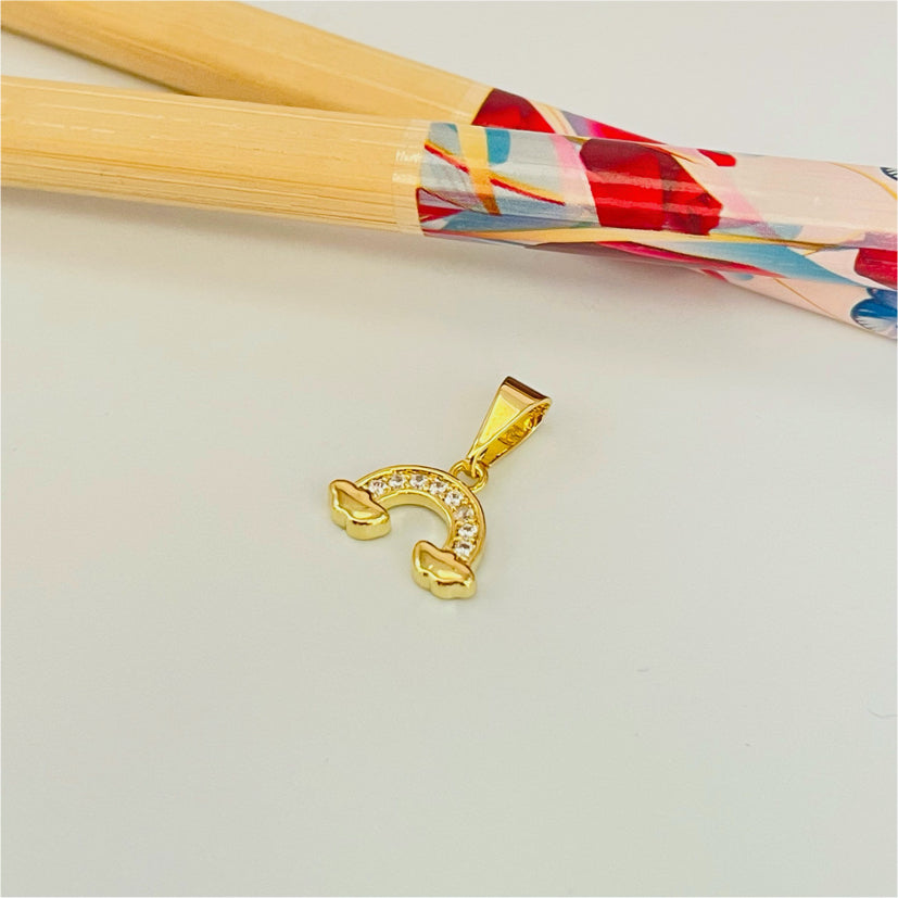 FO1003 Colgante mini arco iris 7 x 12 mm mas valier Figura Baño Oro Figuras Bañadas hecho de Bronce Bañado en Oro 18K Joyas Bañadas en Oro