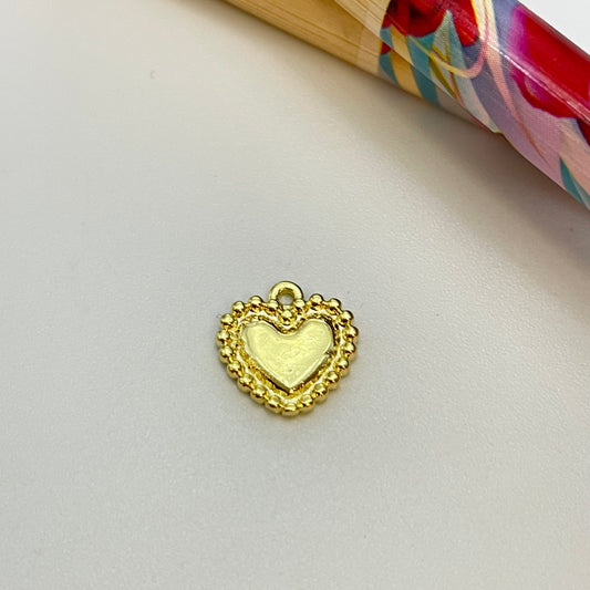 FO1019 Colgante Corazon con mini bolitas estampadas en el borde10 x 8 mm Figura Baño Oro