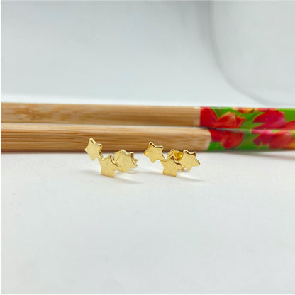 XO274 Aro 3 estrellas en fila 5x15 mm Aro Baño Oro Aros Bañados hecho de Bronce Bañado en Oro 18K Joyas Bañadas en Oro