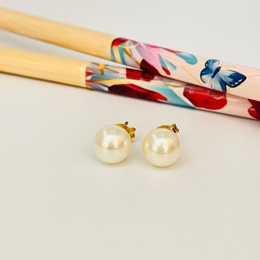 XO212 Aro Perla con Base diá. 8 mm Aro Baño Oro Aros Bañados en Oro y Plata hecho de Bronce Bañado en Oro 18K Joyas Bañadas en Oro