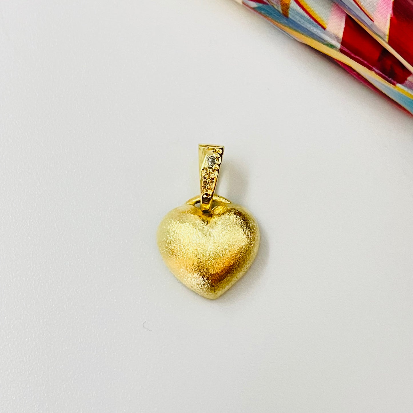FO902 Colgante Corazón Gordito Lijado con Balier con 1 Circón largo total 16 mm x 11 mm Figura Baño Oro