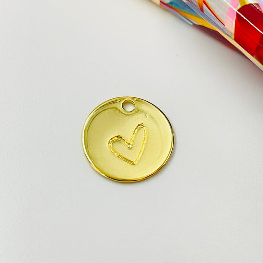 FO901 Colgante Redondo con Corazón estampado 15 mm Figura Baño Oro