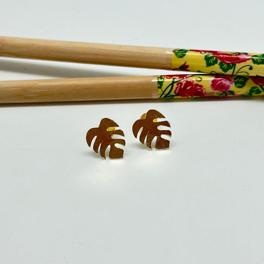 XO313 Aro Monstera 12 x 10 mm Aro Baño Oro Aros Bañados hecho de Bronce Bañado en Oro 18K Joyas Bañadas en Oro