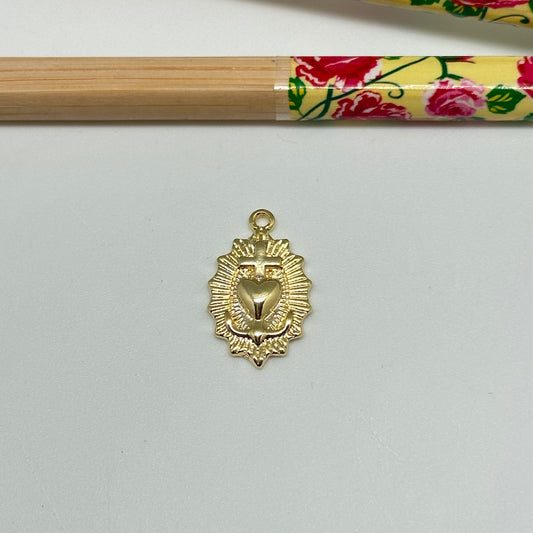 FO1028 Colgante Detente con cruz en relieve borde irregular 17 x 12 mm mas argollita Figura Baño Oro