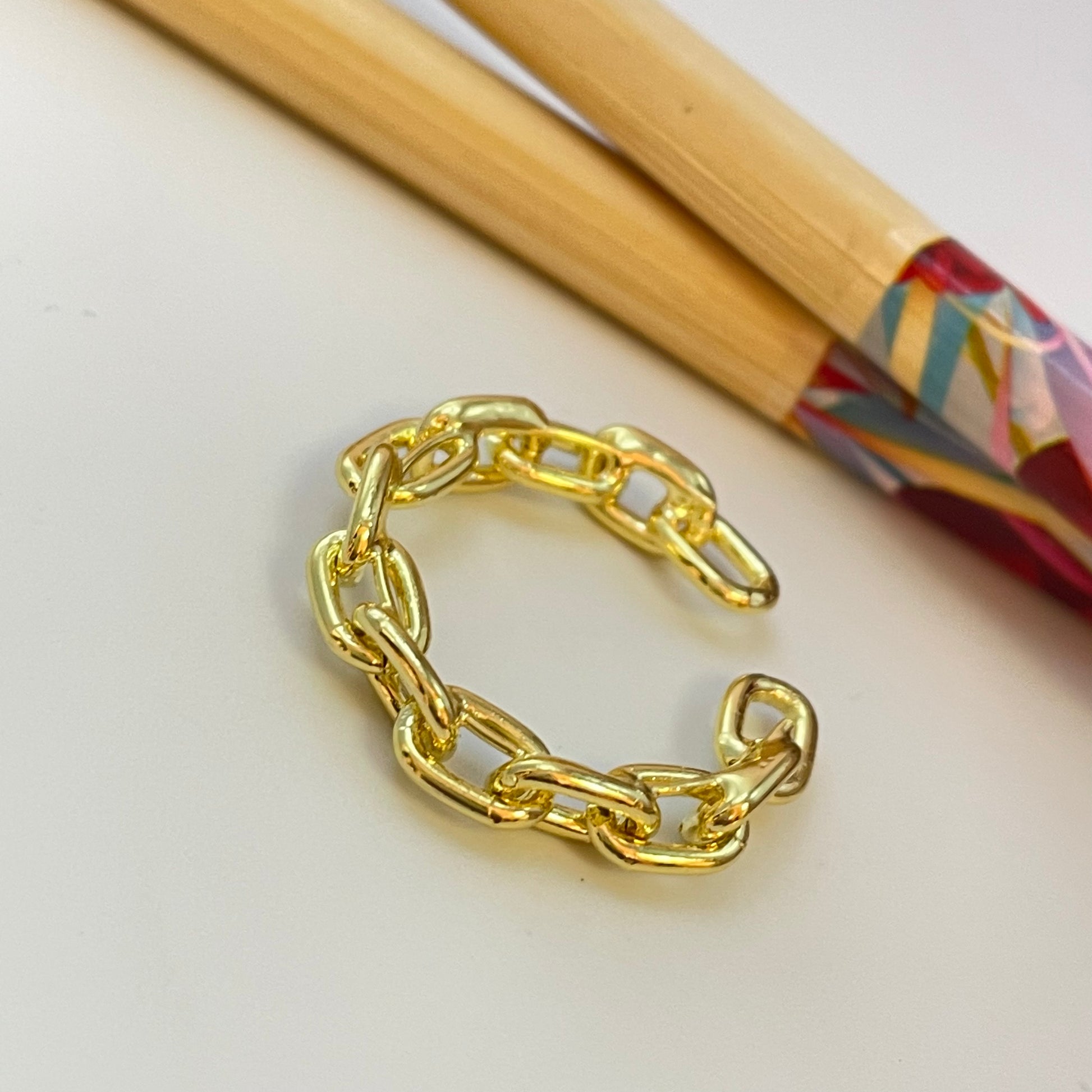 WO55 Anillo ajustable de eslabones de 6 x 4 mm Anillo Baño Oro Anillos Bañados hecho de Bronce Bañado en Oro 18K Joyas Bañadas en Oro