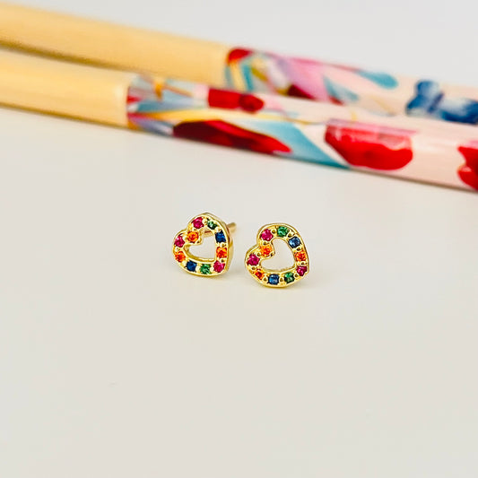 XO215 Aro Corazon Mini Calado con circones multicolor 8x6 mm Aro Baño Oro