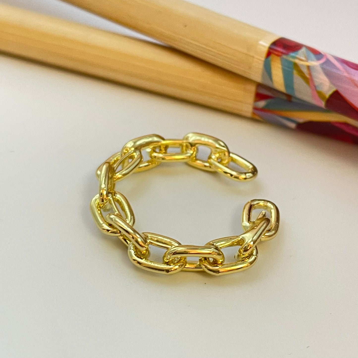 WO55 Anillo ajustable de eslabones de 6 x 4 mm Anillo Baño Oro Anillos Bañados hecho de Bronce Bañado en Oro 18K Joyas Bañadas en Oro