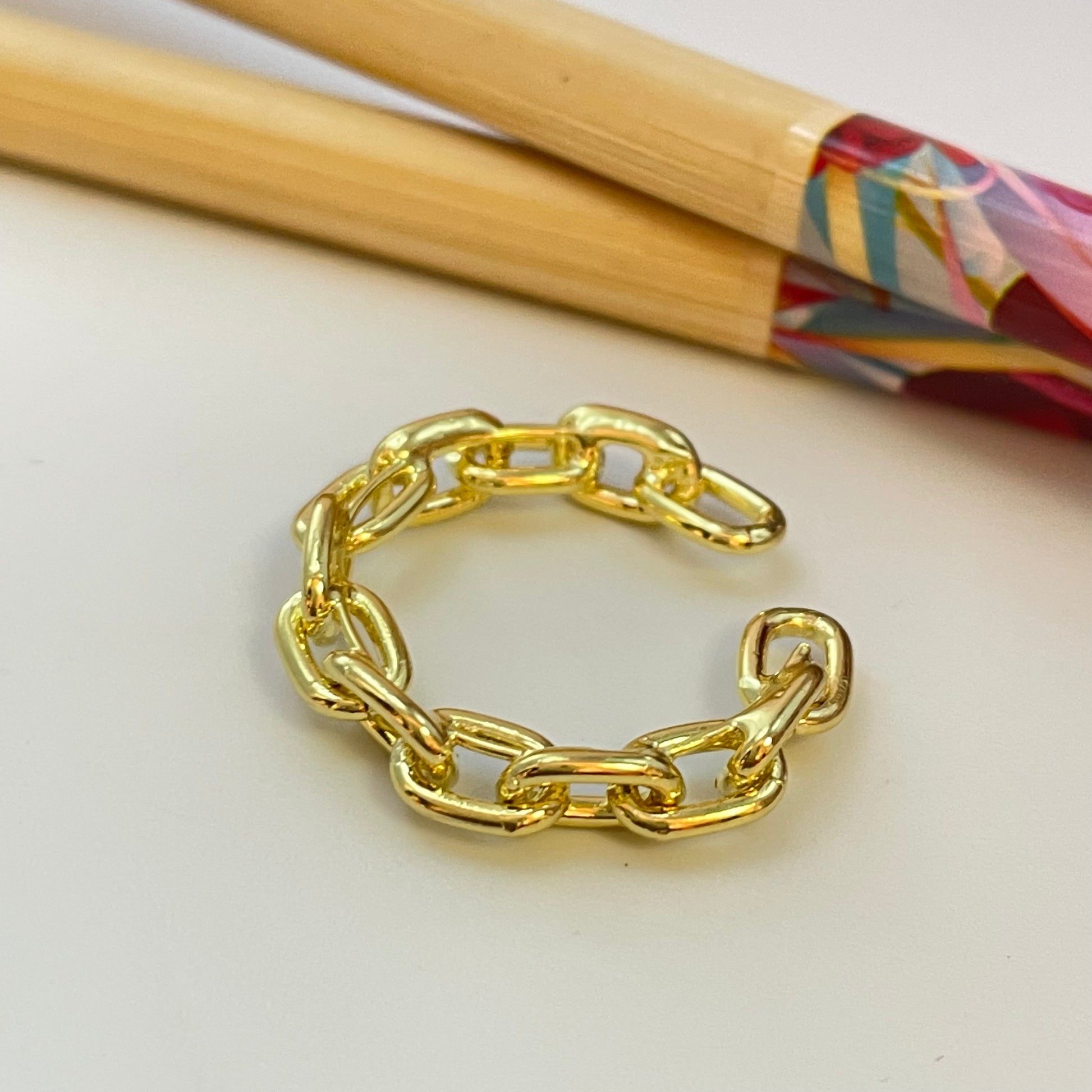 WO55 Anillo ajustable de eslabones de 6 x 4 mm Anillo Baño Oro Anillos Bañados hecho de Bronce Bañado en Oro 18K Joyas Bañadas en Oro