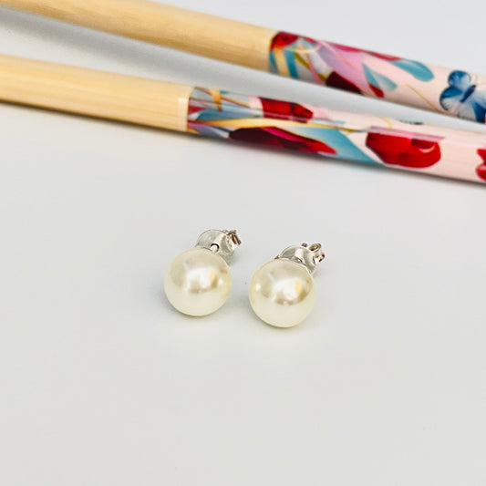 XP212 Aro Perla con Base diá. 8 mm Aro Baño Plata Aros Bañados en Oro y Plata hecho de Bronce Bañado en Plata 50 ml Joyas Bañadas en Plata