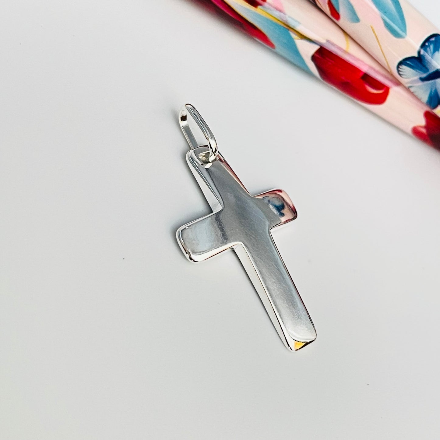 FP900 Colgante Cruz Lisa con balier 25x17 mm Balier 7 mm Figura Baño Plata