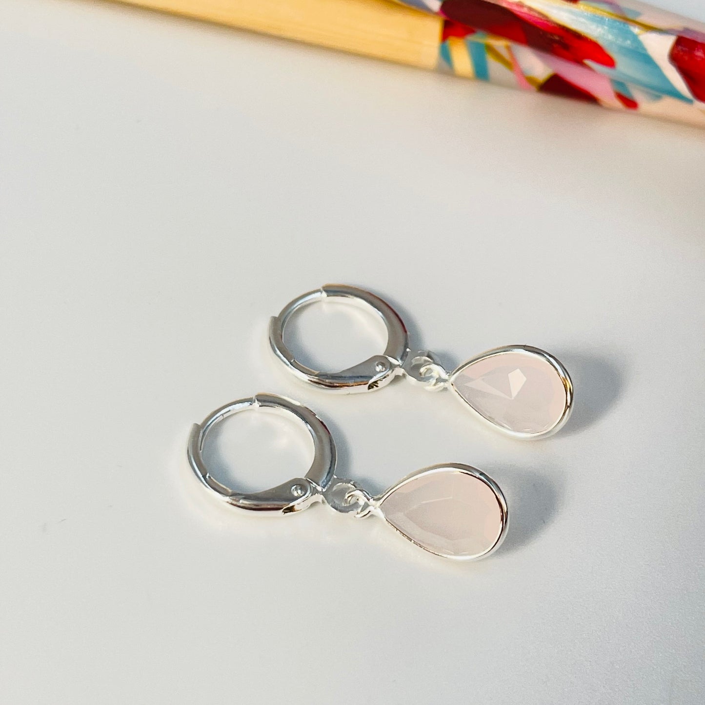 XP102 Argolla Gota Cuarzo Rosa Aro Baño Plata